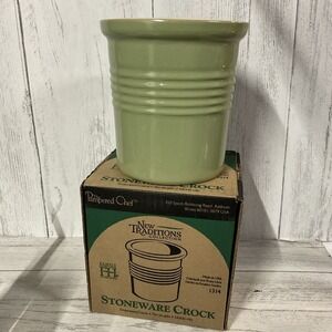 Pampered‎ Chef Stoneware Crock Light Green #1314 / Utensil Holder NIB